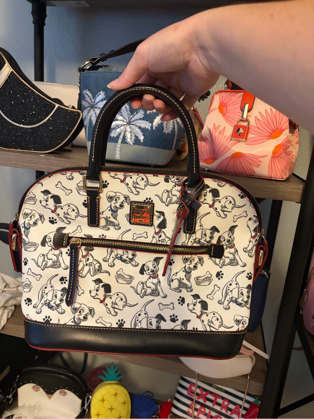 Dooney & Bourke Cream and Black 101 Dalmatians Dome Satchel